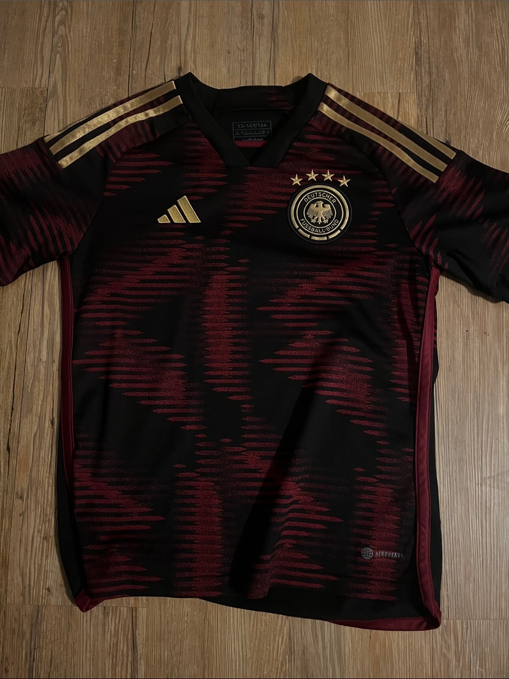 adidas kids 13/14y Black & Burgundy Germany Football Jersey with Gold Accents